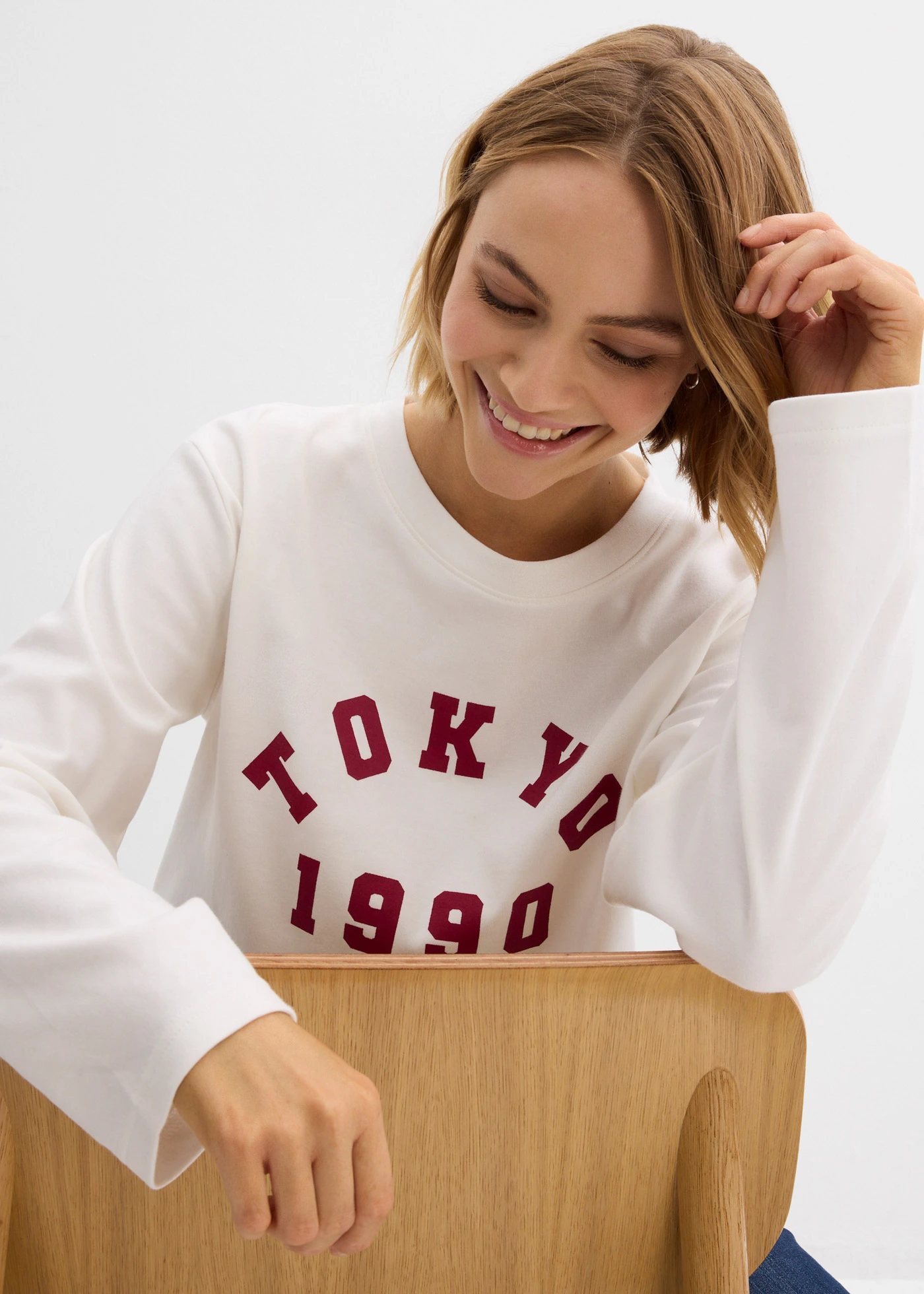 Triko s dlouhým rukávem, z čisté bavlny • přírodní bílo-švestkově červená • bonprix obchod