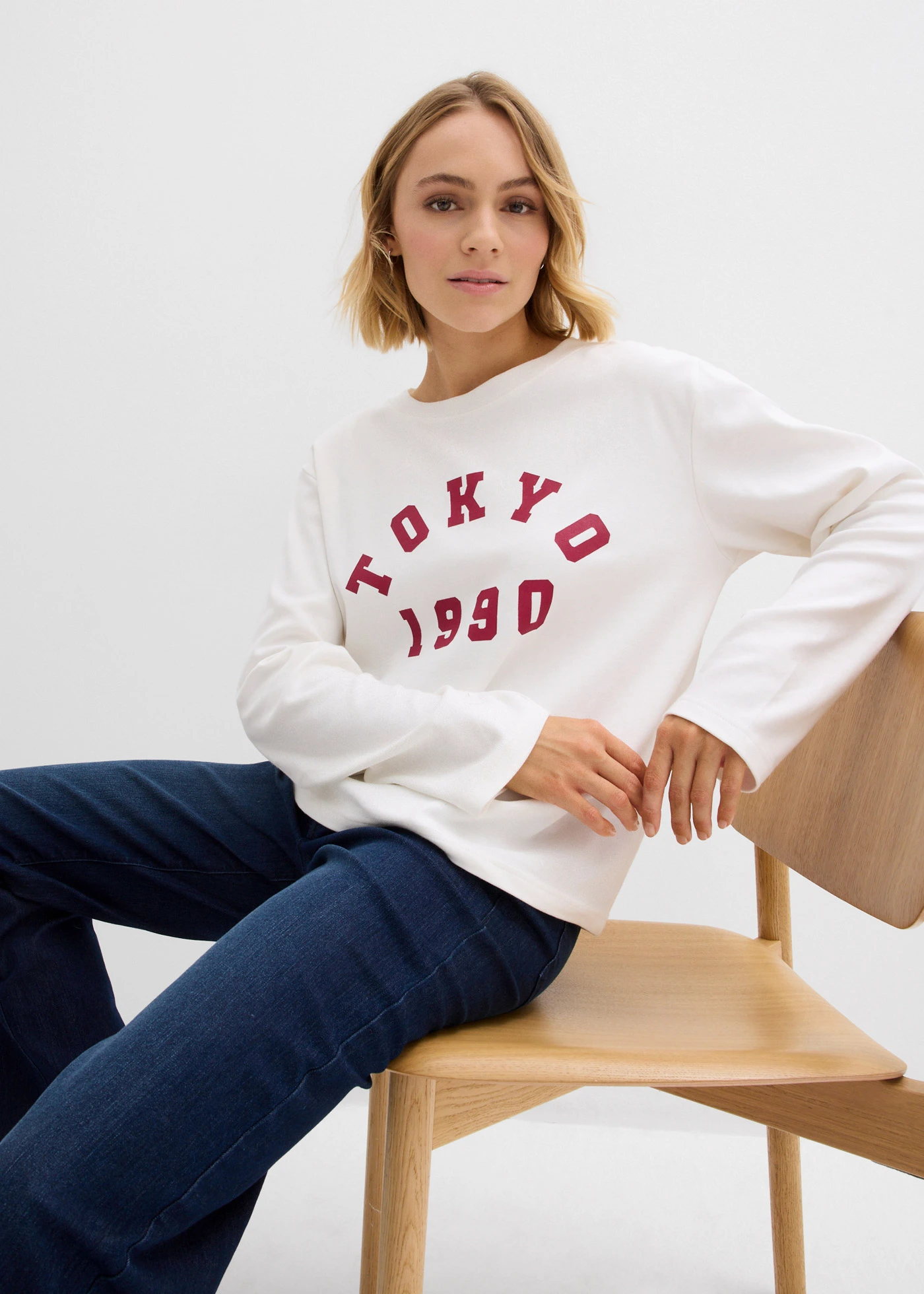 Triko s dlouhým rukávem, z čisté bavlny • přírodní bílo-švestkově červená • bonprix obchod