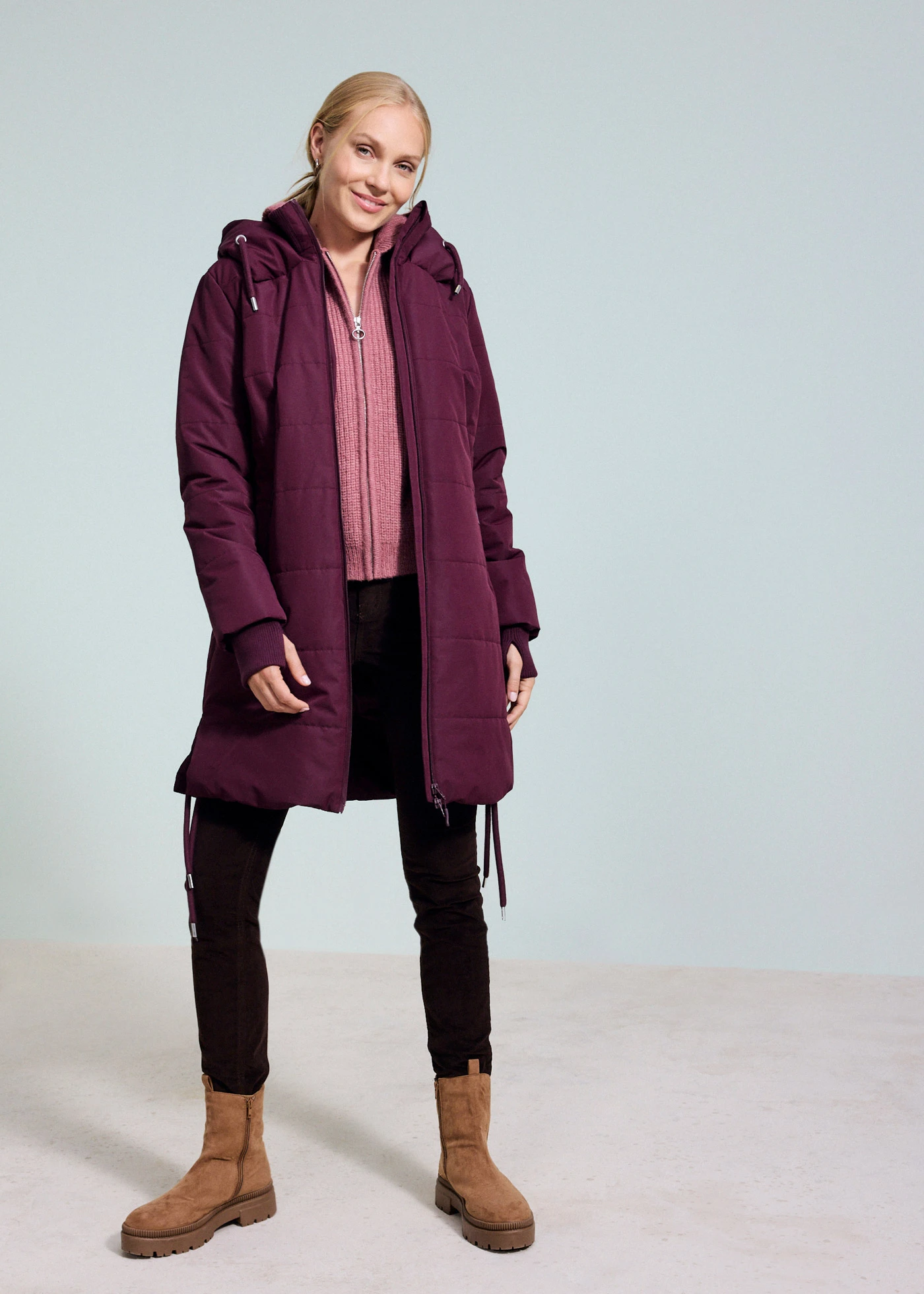 Vízlepergető steppelt kabát • borvörös • bonprix áruház
