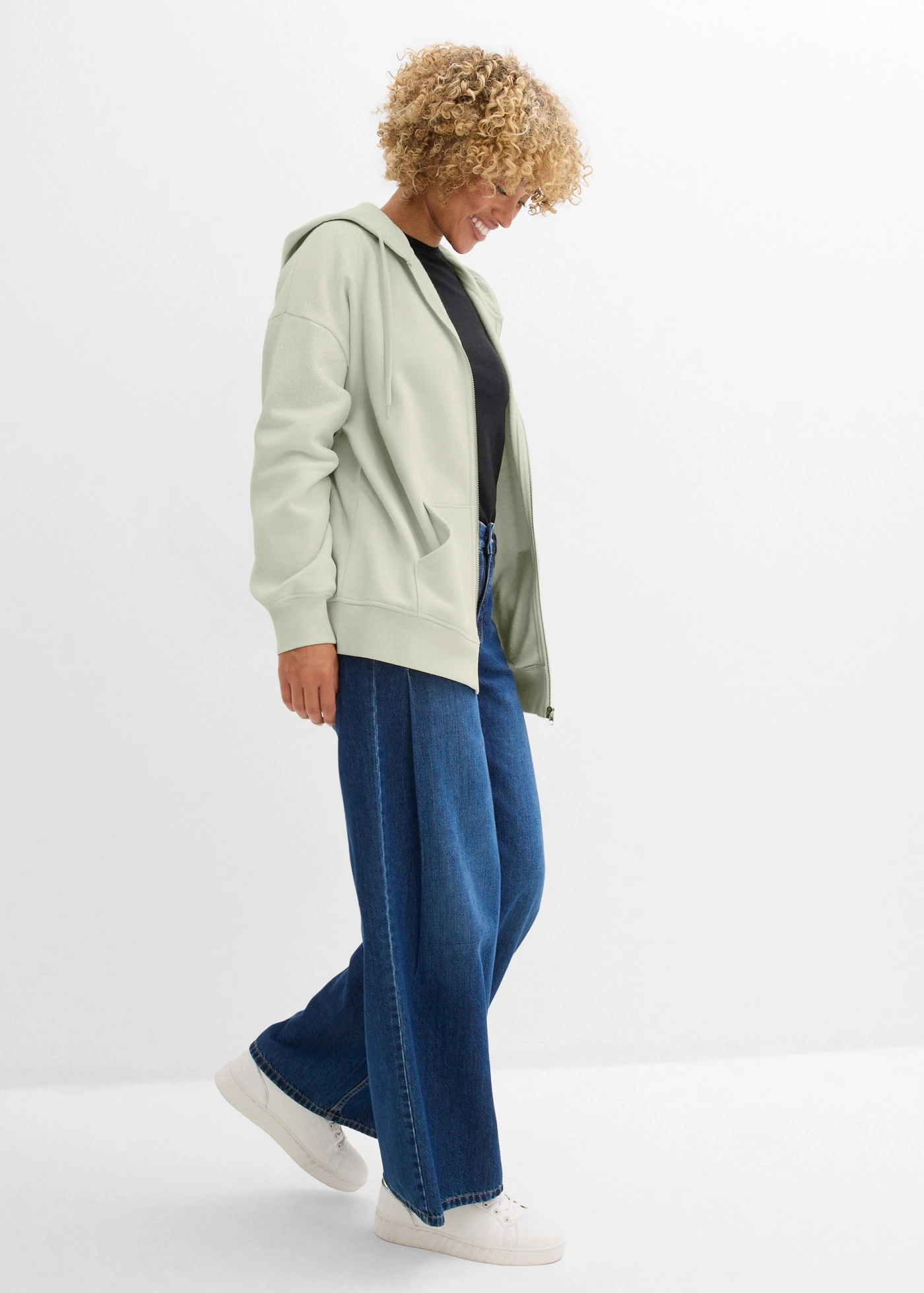 Propínací mikina s kapucí • stříbrnozelená • bonprix obchod