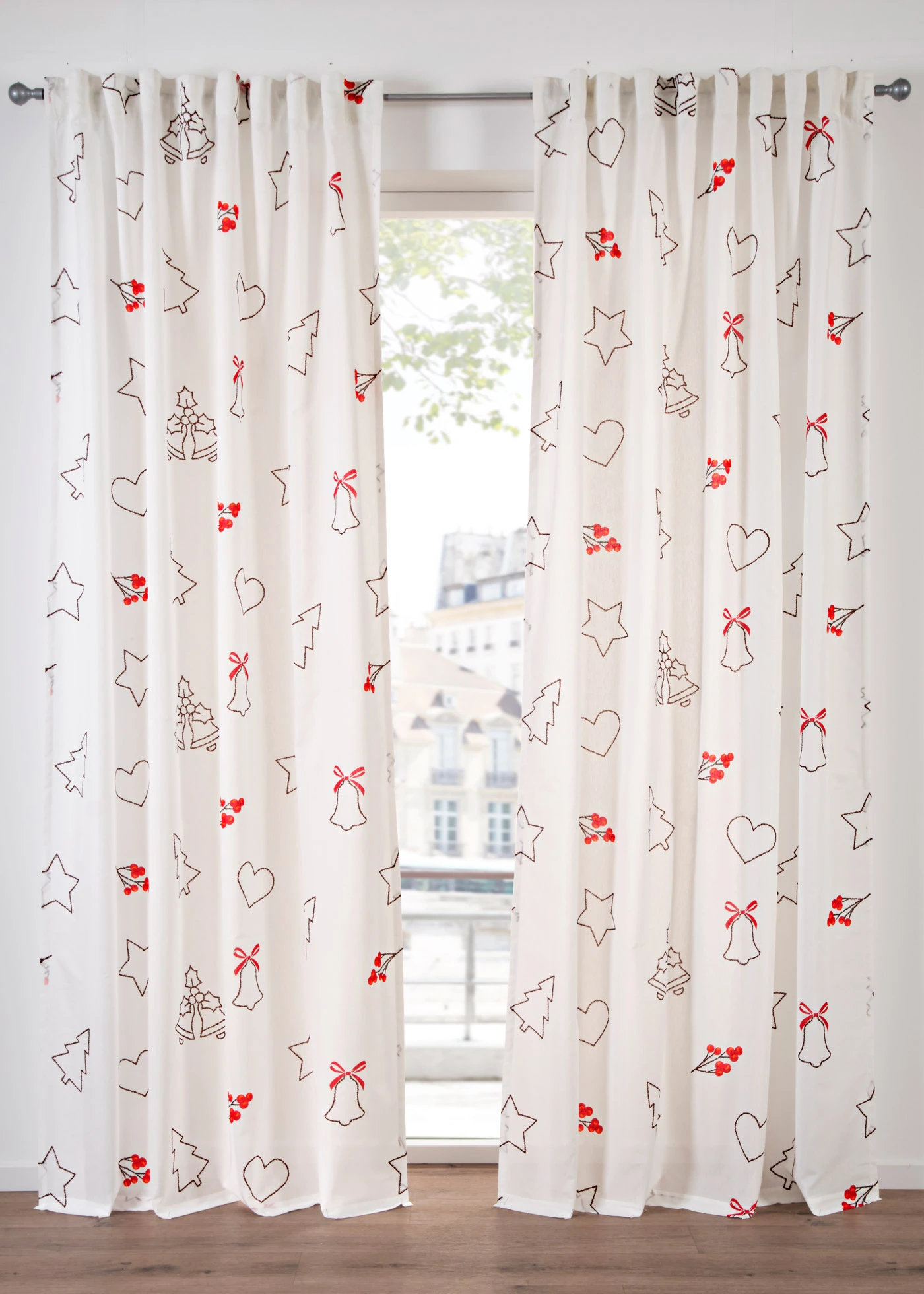 Voilage à motif de Noël (1 pce) • blanc-rouge • Boutique bonprix