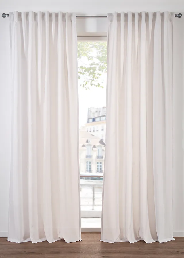 Semi transparant gordijn van duurzaam materiaal (2 stuks) • parelmoerbeige • bonprix online shop