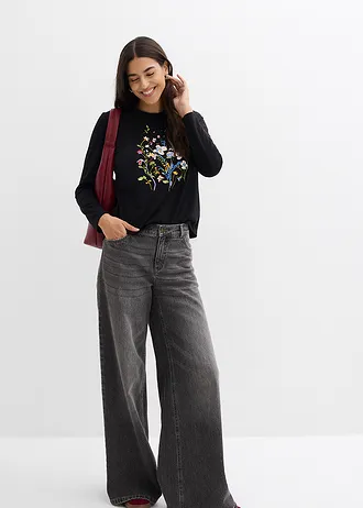 Longsleeve van katoen • zwart gebloemd • bonprix online shop