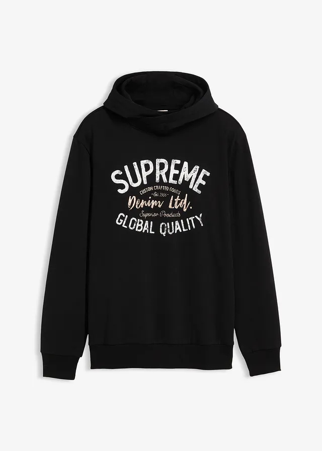 Mikina s kapucí, z měkké bavlněné směsi • černá s potiskem • bonprix obchod