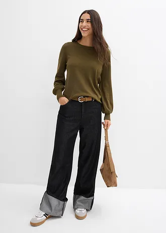 Trui met ballonmouwen, Kleur: olijfgroen