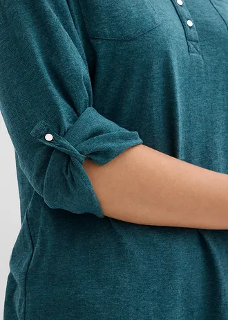 Bavlněné tričko Henley s knoflíkovou légou • zelený pepř melír • bonprix obchod