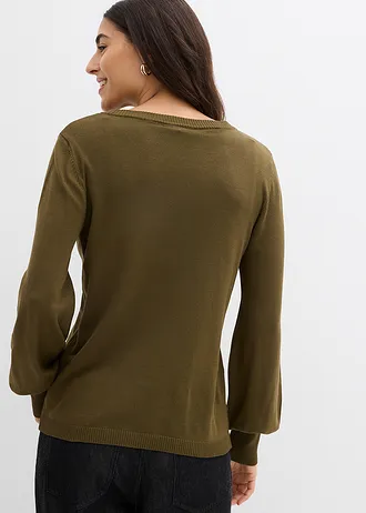 Svetr s balónovými rukávy • olivově zelená • bonprix obchod