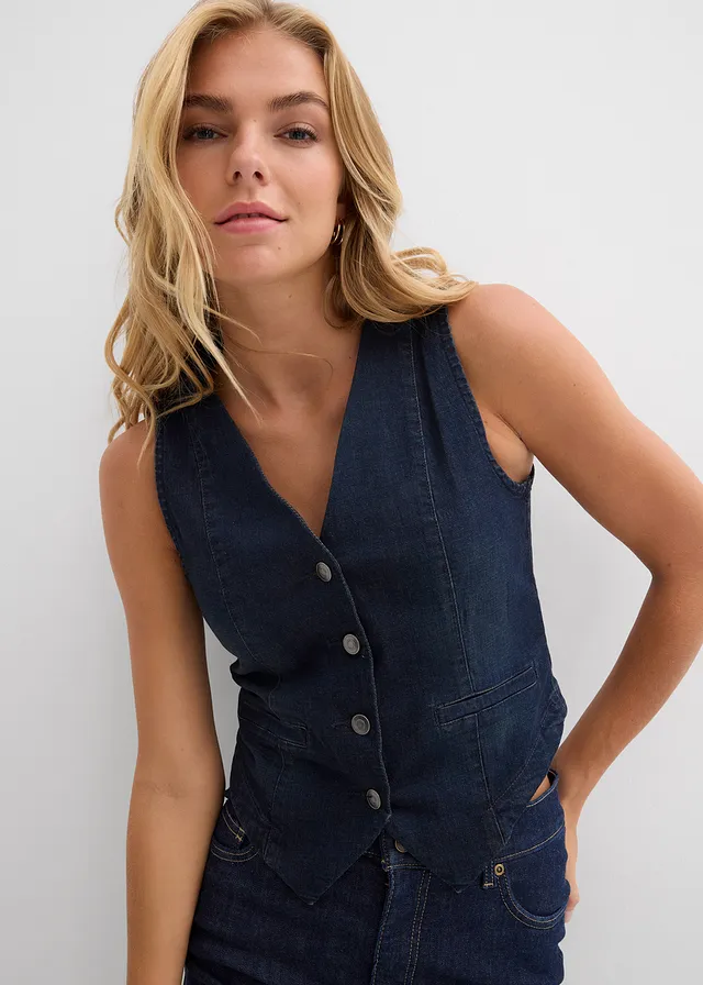 Jeans gilet, Kleur: donkerblauw denim used