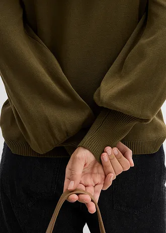 Svetr s balónovými rukávy • olivově zelená • bonprix obchod