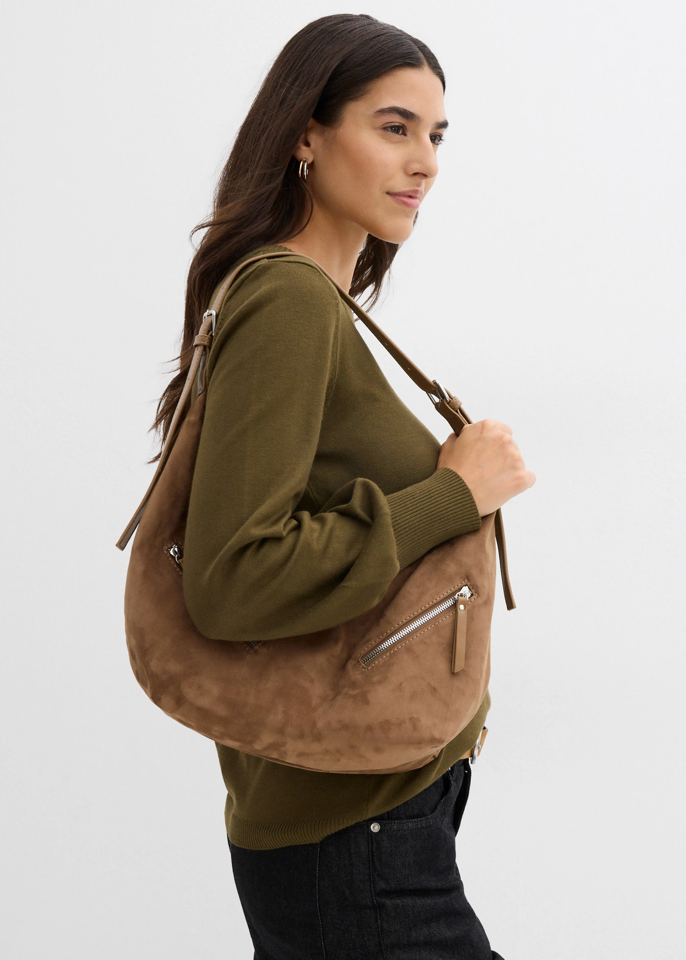 Svetr s balónovými rukávy • olivově zelená • bonprix obchod