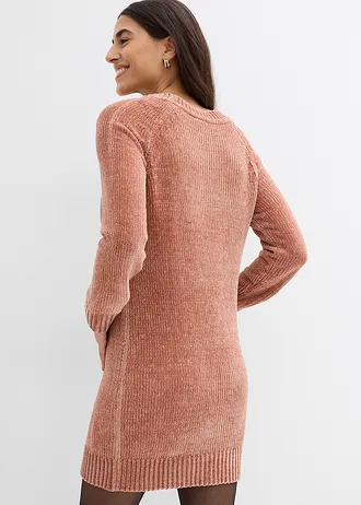 Gebreide oversized jurk van chenille, Kleur: chocoladesorbet