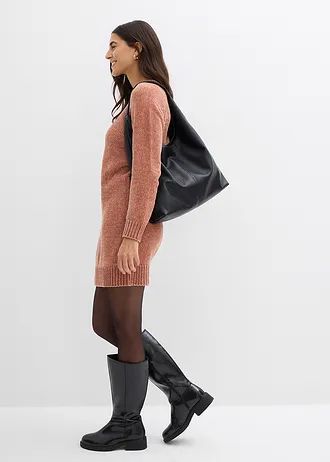 Gebreide oversized jurk van chenille, Kleur: chocoladesorbet