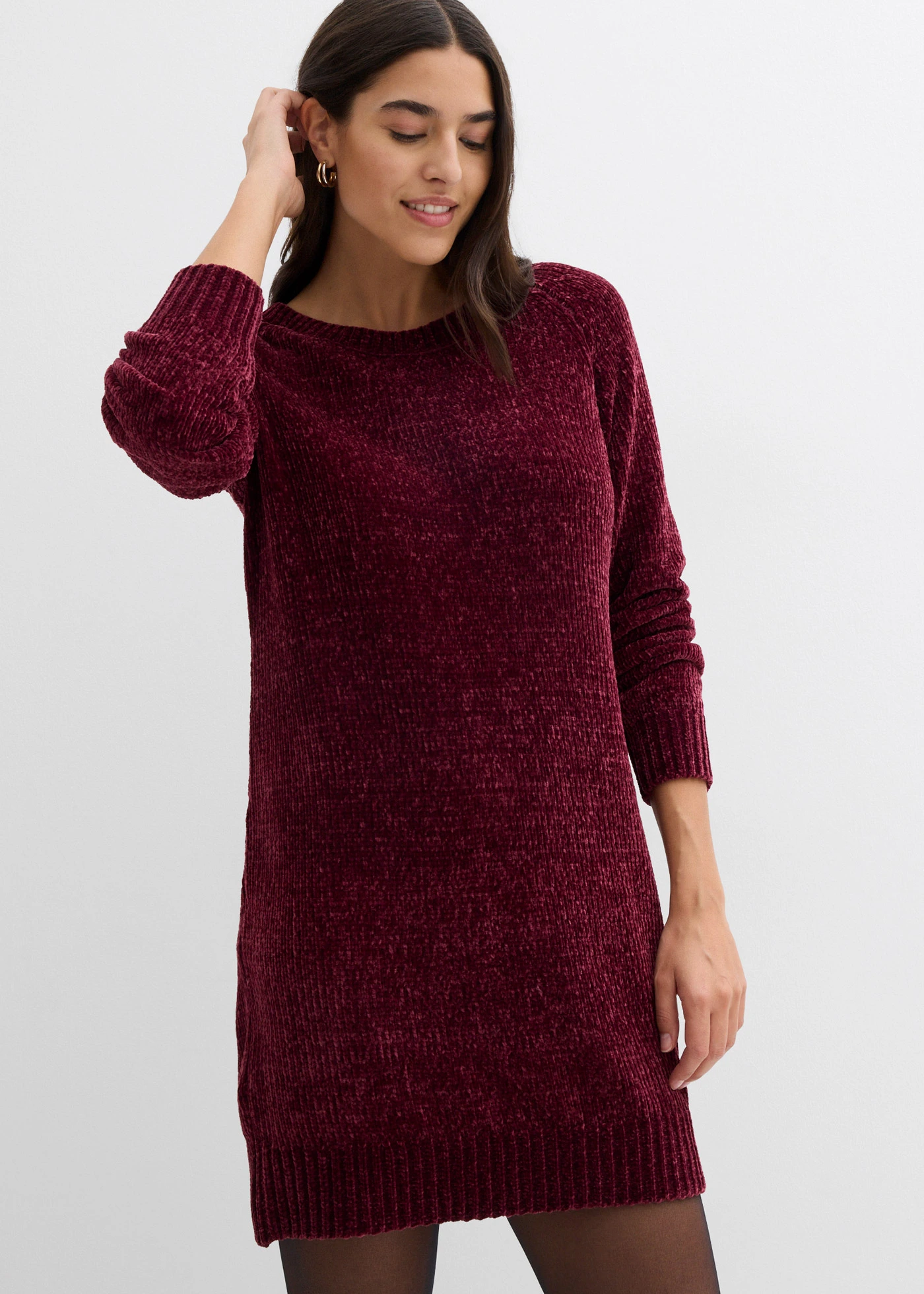 Oversized pletené šaty ze žinylky • tmavě bobulová • bonprix obchod