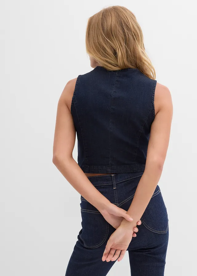 Jeans gilet, Kleur: donkerblauw denim used