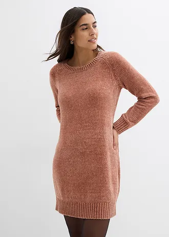 Gebreide oversized jurk van chenille, Kleur: chocoladesorbet
