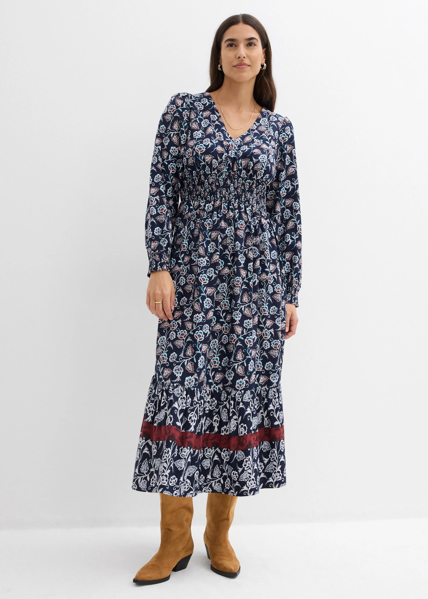 Maxi jurk van soepele viscose • donkerblauw-wolwit-kastanjerood-zeeturkoois-zwart • bonprix online shop