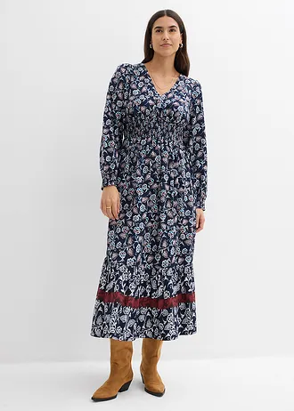 Maxi jurk van soepele viscose • donkerblauw-wolwit-kastanjerood-zeeturkoois-zwart • bonprix online shop