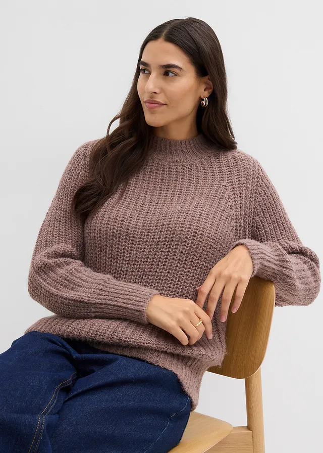 Pull en grosse maille marron mat/marron foncé