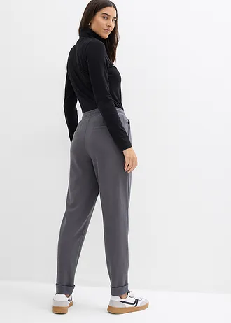 Kalhoty bez zapínání, se splývavou viskózou • tmavě olivová • bonprix obchod