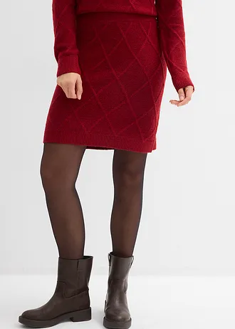 Pletená sukně s copánkovým vzorem • rudá • bonprix obchod