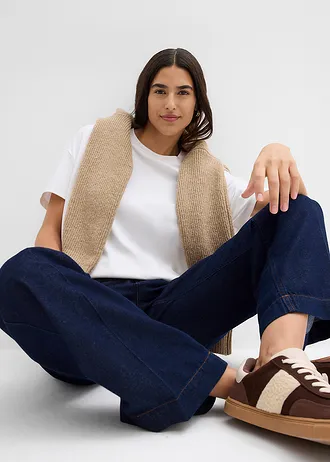 Džíny Wide Leg, Mid Waist, s páskem • tmavě modrý denim • bonprix obchod