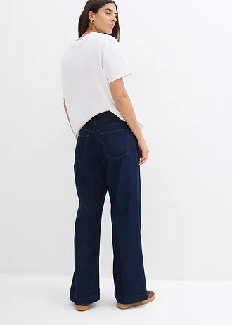 Džíny Wide Leg, Mid Waist, s páskem, barva: tmavě modrý denim