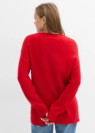 Dlouhý oversize svetr s postranními rozparky • lávově červená • bonprix obchod