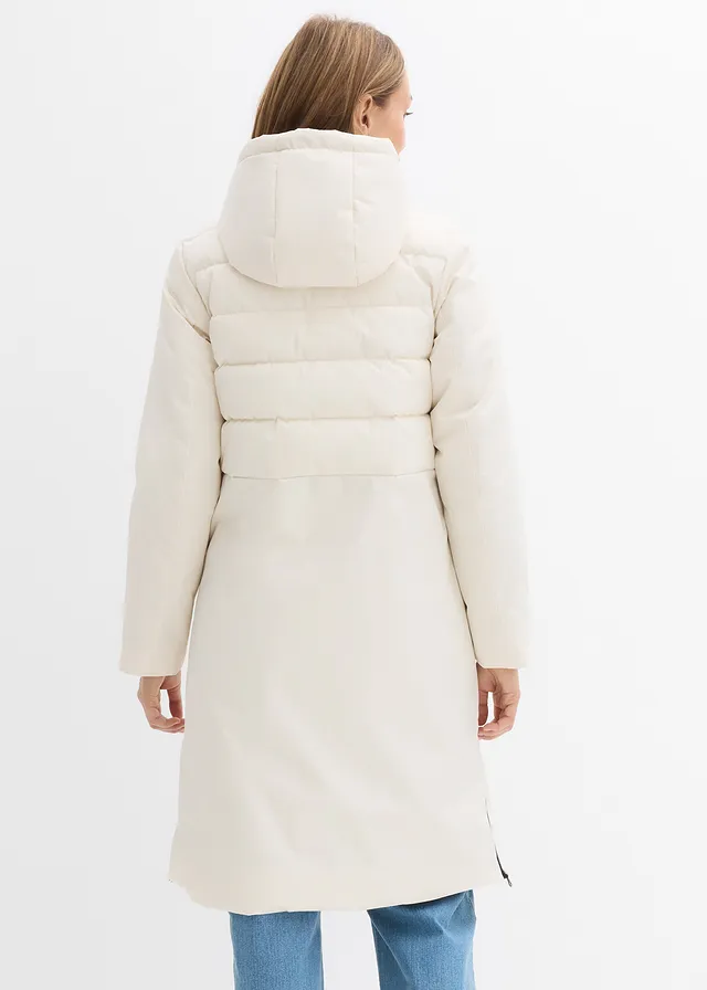 Lange gewatteerde jas, Kleur: natuurbeige