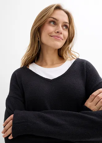 Dlouhý oversize svetr s postranními rozparky • černá • bonprix obchod