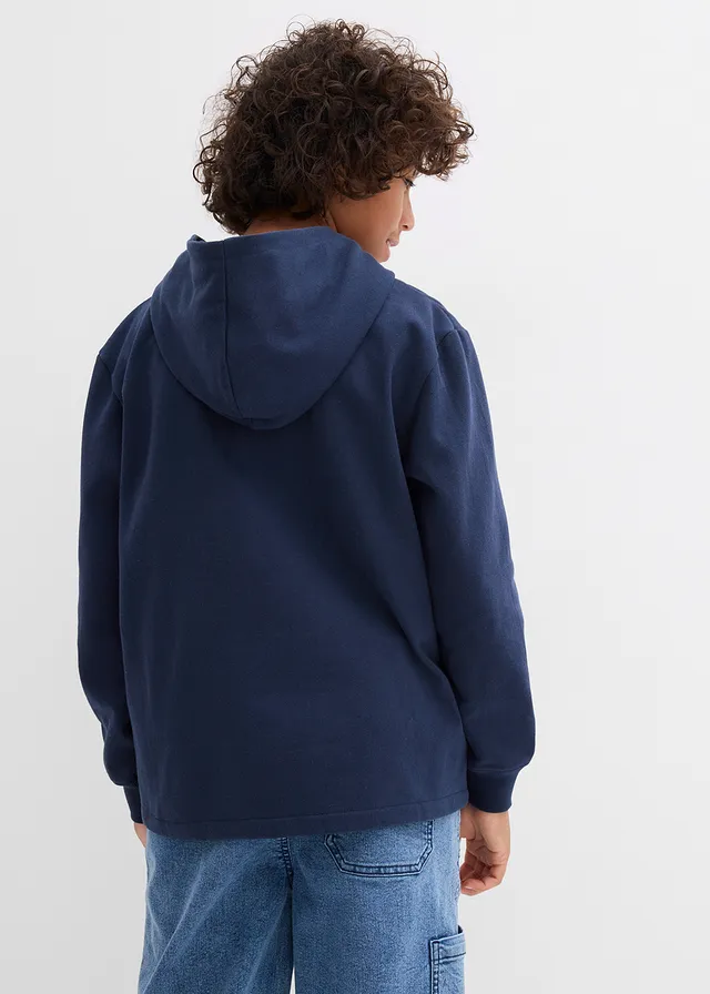 Hoodie in een zachte katoenmix, Kleur: donkerblauw met print