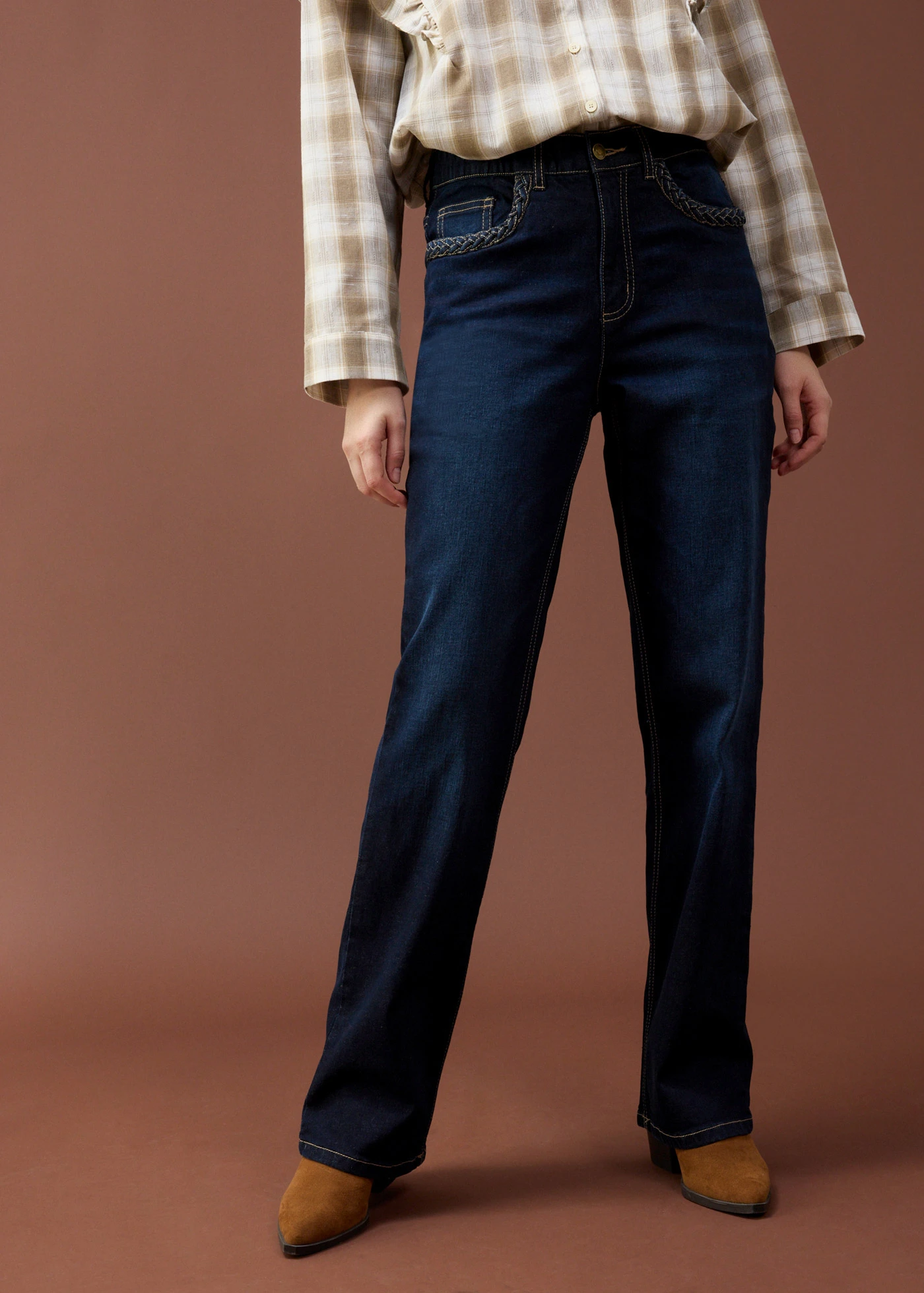 Straight jeans high waist met zakdetails • donkerblauw denim used • bonprix online shop