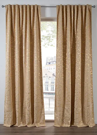 Zastiňující závěs s leskem, také v extra délce (1 ks v balení), barva: pískovo-zlatá