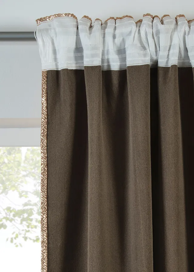 Rideau en velours brillant, aussi en XXL (1 pce), Couleur: taupe/doré