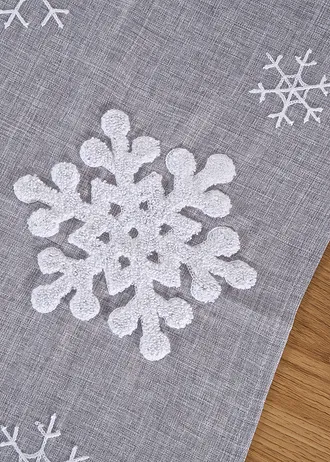 Tafelloper met fluffy sneeuwvlokken • lichtgrijs-wit • bonprix online shop