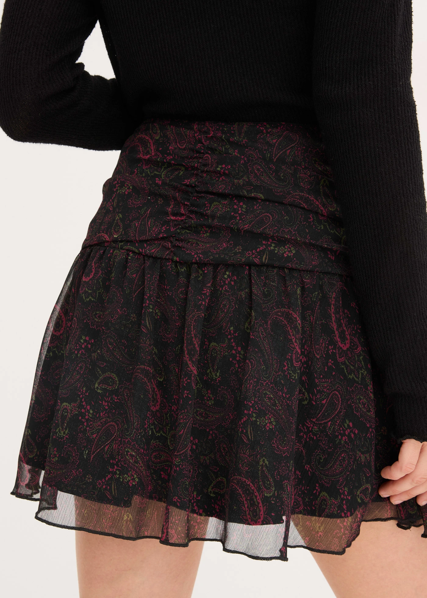 Minisukně • černo-vínovo-tmavě olivovo-rododendronově červená s kašmírovým vzorem • bonprix obchod