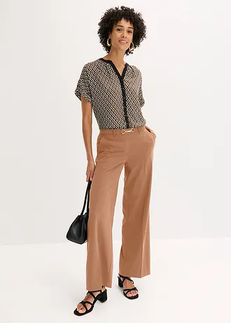 Oversized blouse  georgette, Kleur: mokkabruin-zwart grafische print