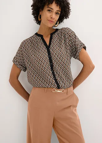 Oversize halenka • hnědá moka-černá s grafickým potiskem • bonprix obchod