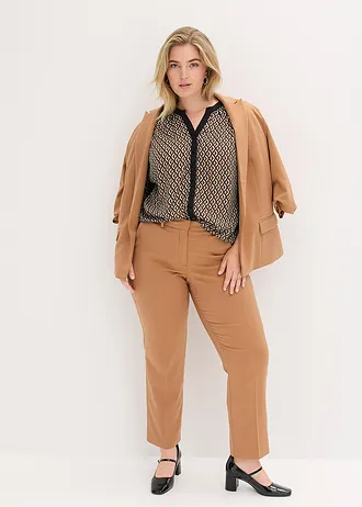 Oversized blouse  georgette, Kleur: mokkabruin-zwart grafische print