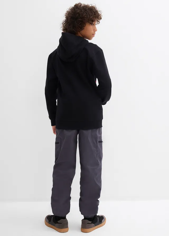 Thermo cargo broek met jersey voering, loose fit, Kleur: donkergrijs