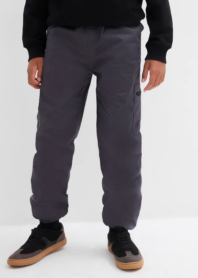 Thermo cargo broek met jersey voering, loose fit, Kleur: donkergrijs