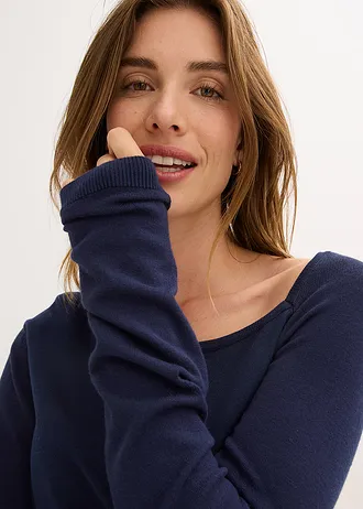Svetr ze splývavé viskózové směsi • tmavě modrá • bonprix obchod