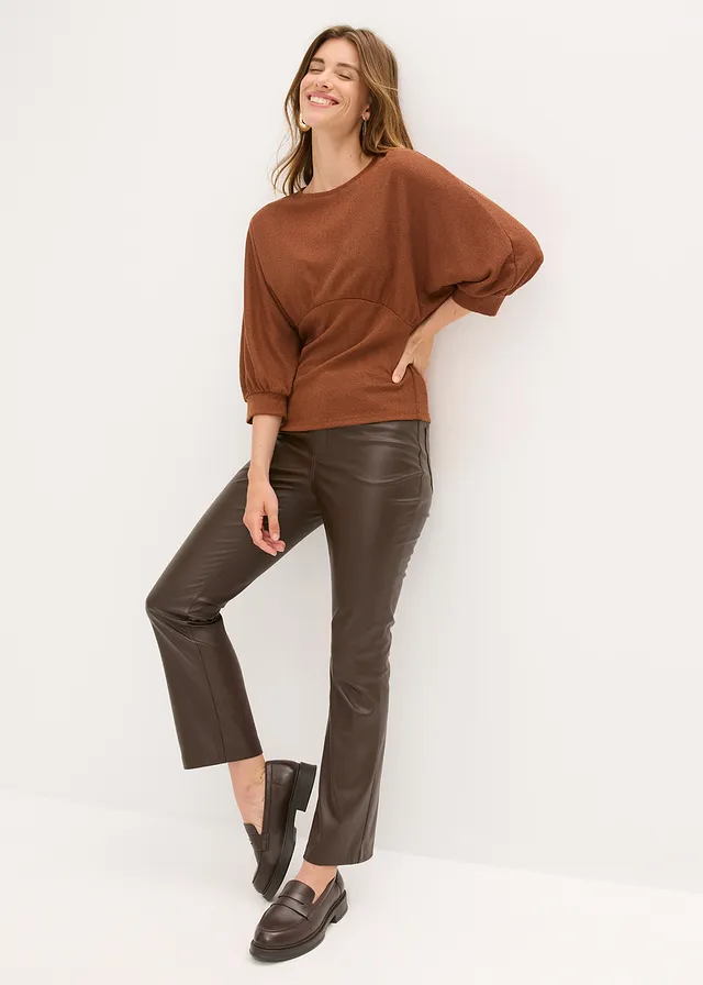 Bouclé-shirt, Kleur: bruin gemêleerd