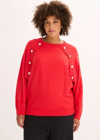 Pull fluide en fine maille de viscose mélangée, Couleur: rouge salsa