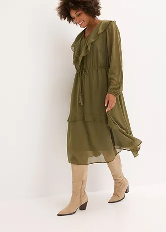 Midi jurk, Kleur: donkerolijfgroen