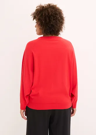 Pull fluide en fine maille de viscose mélangée, Couleur: rouge salsa