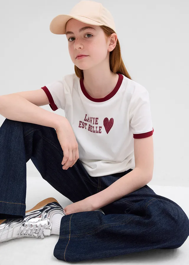 T-shirt 100% coton • écru/rouge prune imprimé • product-page.page-title-suffix