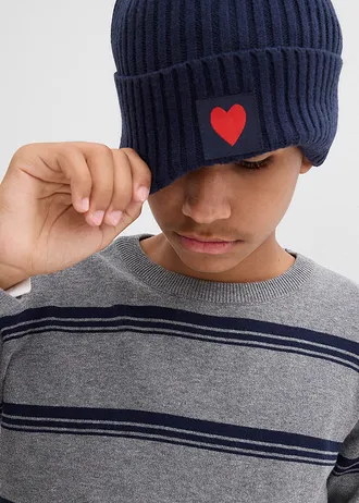 Fijngebreide trui van recyclebaar katoen • grijs gemêleerd-donkerblauw gestreept • bonprix online shop