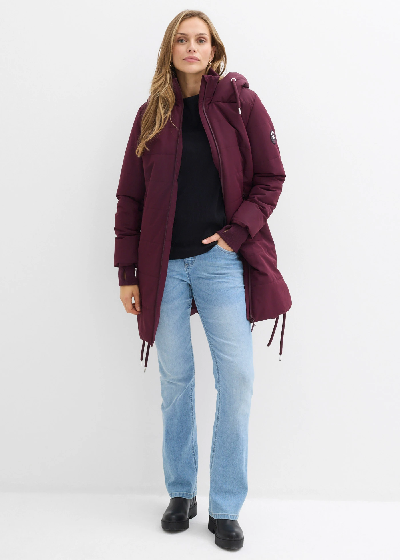 Vízlepergető steppelt kabát • borvörös • bonprix áruház