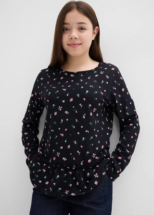 T-shirt manches longues en coton extensible • noir floral • product-page.page-title-suffix