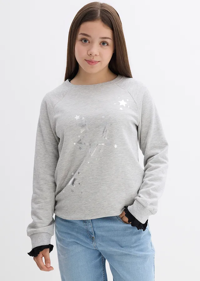 Sweater van puur katoen • lichtgrijs gemêleerd met print • product-page.page-title-suffix